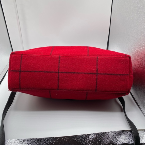 603 Talbots Ventana Red wool w/black leather trim Satchel w cross body strap - Picture 3 of 5